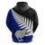 Aotearoa New Zealand Hoodie Silver Fern Kiwi Bird and NZ Map with Maori Tribal Blue Style LT03 - Polynesian Pride