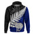 Aotearoa New Zealand Hoodie Silver Fern Kiwi Bird and NZ Map with Maori Tribal Blue Style LT03 Zip Hoodie Blue - Polynesian Pride