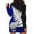 Aotearoa New Zealand Hoodie Dress Silver Fern Kiwi Bird and NZ Map with Maori Tribal Blue Style LT03 - Polynesian Pride