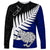 Aotearoa New Zealand Long Sleeve Shirt Silver Fern Kiwi Bird and NZ Map with Maori Tribal Blue Style LT03 Unisex Blue - Polynesian Pride