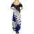 Aotearoa New Zealand Summer Maxi Dress Silver Fern Kiwi Bird and NZ Map with Maori Tribal Blue Style LT03 - Polynesian Pride