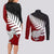 Aotearoa New Zealand Couples Matching Long Sleeve Bodycon Dress and Long Sleeve Button Shirts Silver Fern Kiwi Bird and NZ Map with Maori Tribal Red Style LT03 - Polynesian Pride