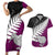 Aotearoa New Zealand Couples Matching Short Sleeve Bodycon Dress and Hawaiian Shirt Silver Fern Kiwi Bird and NZ Map with Maori Tribal Pink Style LT03 Red - Polynesian Pride