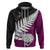 Aotearoa New Zealand Hoodie Silver Fern Kiwi Bird and NZ Map with Maori Tribal Pink Style LT03 Zip Hoodie Red - Polynesian Pride