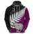 Aotearoa New Zealand Hoodie Silver Fern Kiwi Bird and NZ Map with Maori Tribal Pink Style LT03 - Polynesian Pride