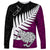 Aotearoa New Zealand Long Sleeve Shirt Silver Fern Kiwi Bird and NZ Map with Maori Tribal Pink Style LT03 Unisex Red - Polynesian Pride