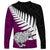 Aotearoa New Zealand Long Sleeve Shirt Silver Fern Kiwi Bird and NZ Map with Maori Tribal Pink Style LT03 - Polynesian Pride