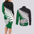 Aotearoa New Zealand Couples Matching Long Sleeve Bodycon Dress and Long Sleeve Button Shirts Silver Fern Kiwi Bird and NZ Map with Maori Tribal Green Style LT03 - Polynesian Pride