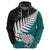 Aotearoa New Zealand Hoodie Silver Fern Kiwi Bird and NZ Map with Maori Tribal Turquoise Style LT03 - Polynesian Pride