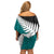 Aotearoa New Zealand Off Shoulder Short Dress Silver Fern Kiwi Bird and NZ Map with Maori Tribal Turquoise Style LT03 - Polynesian Pride