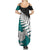 Aotearoa New Zealand Summer Maxi Dress Silver Fern Kiwi Bird and NZ Map with Maori Tribal Turquoise Style LT03 - Polynesian Pride