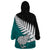 Aotearoa New Zealand Wearable Blanket Hoodie Silver Fern Kiwi Bird and NZ Map with Maori Tribal Turquoise Style LT03 - Polynesian Pride