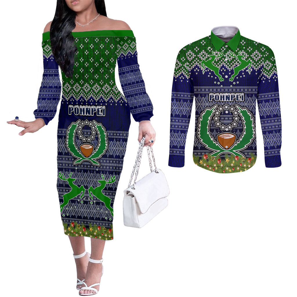 pohnpei-state-christmas-couples-matching-off-the-shoulder-long-sleeve-dress-and-long-sleeve-button-shirts-coat-of-arms-beautiful-merry-xmas-snowflake