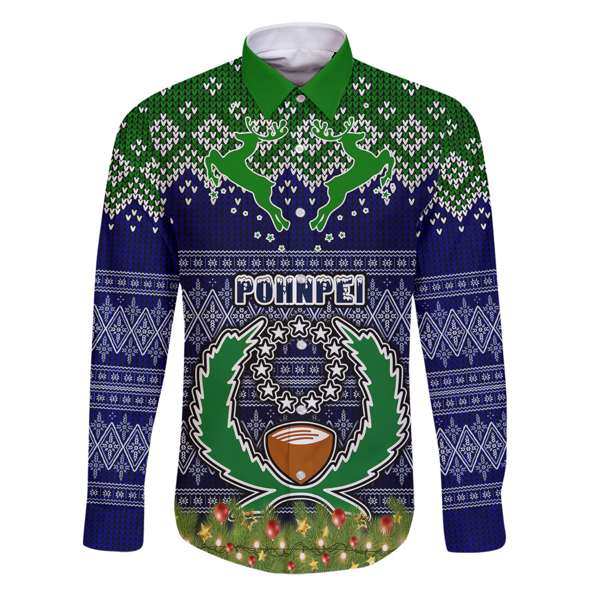 Pohnpei State Christmas Family Matching Long Sleeve Bodycon Dress and Hawaiian Shirt Coat of Arms Beautiful Merry Xmas Snowflake LT03 Dad's Shirt - Long Sleeve Blue - Polynesian Pride