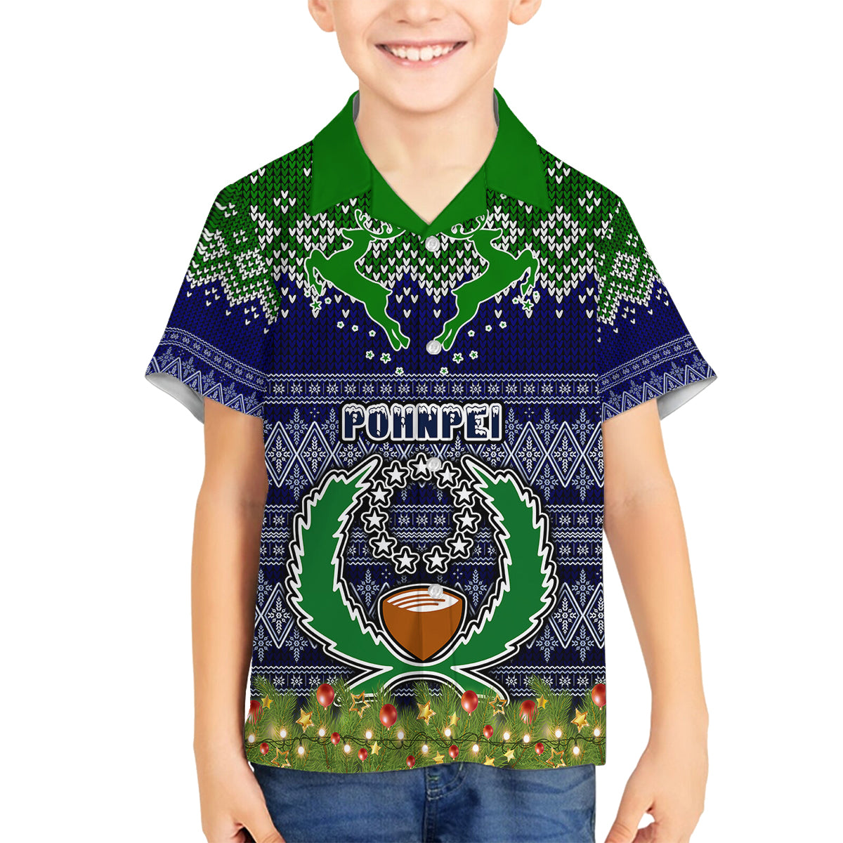 Pohnpei State Christmas Family Matching Long Sleeve Bodycon Dress and Hawaiian Shirt Coat of Arms Beautiful Merry Xmas Snowflake LT03 Son's Shirt Blue - Polynesian Pride