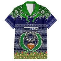 Pohnpei State Christmas Family Matching Puletasi Dress and Hawaiian Shirt Coat of Arms Beautiful Merry Xmas Snowflake LT03 Dad's Shirt - Short Sleeve Blue - Polynesian Pride