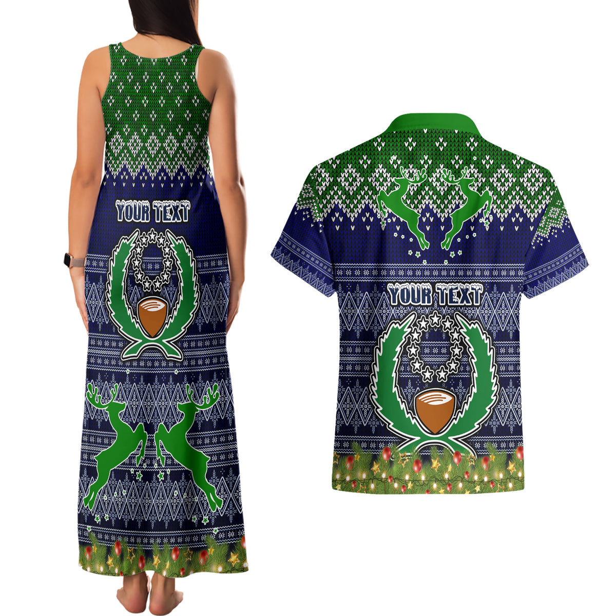 personalised-pohnpei-state-christmas-couples-matching-tank-maxi-dress-and-hawaiian-shirt-coat-of-arms-beautiful-merry-xmas-snowflake