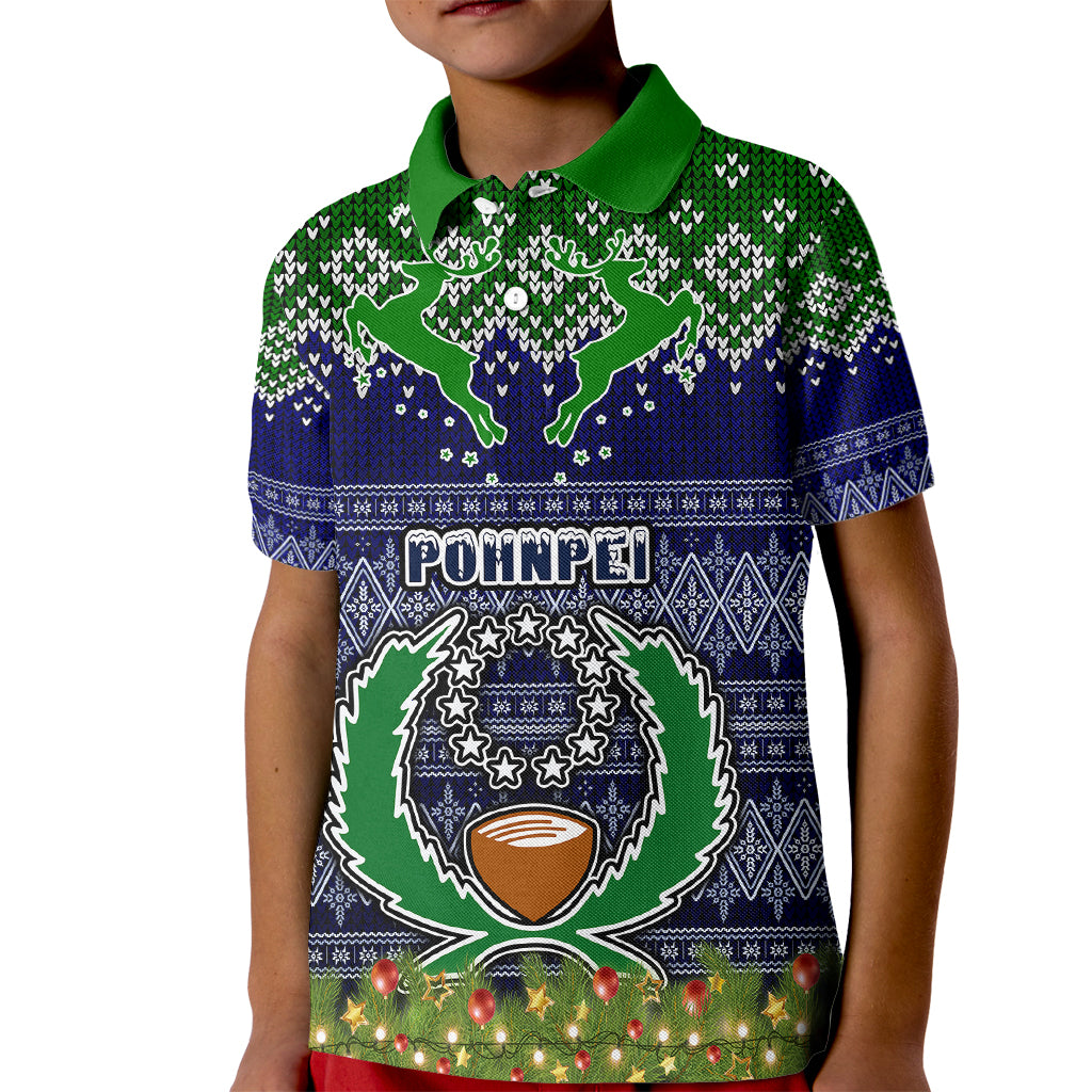 Personalised Pohnpei State Christmas Kid Polo Shirt Coat of Arms Beautiful Merry Xmas Snowflake LT03 Kid Blue - Polynesian Pride