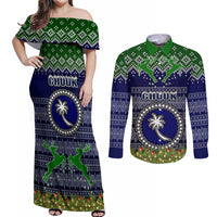 chuuk-state-christmas-couples-matching-off-shoulder-maxi-dress-and-long-sleeve-button-shirts-coat-of-arms-beautiful-merry-xmas-snowflake