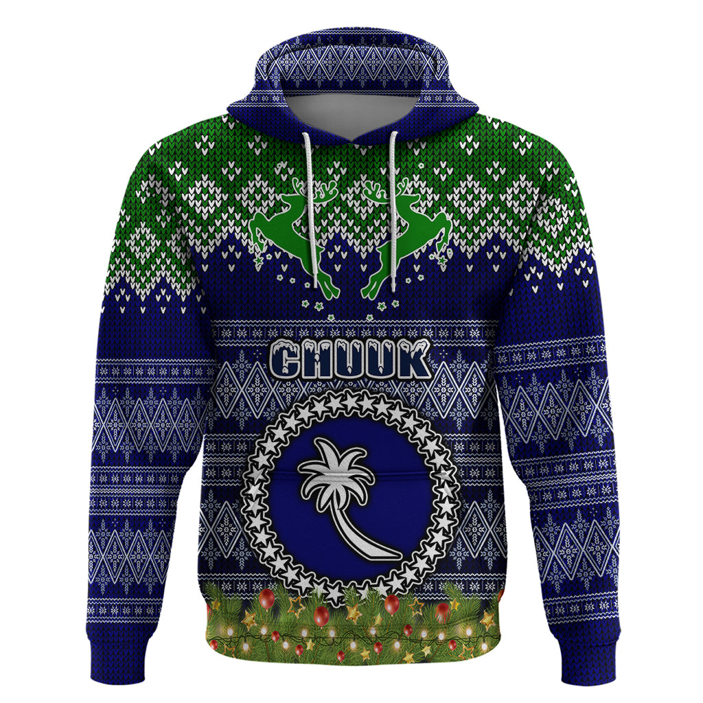 Chuuk State Christmas Hoodie Coat of Arms Beautiful Merry Xmas Snowflake LT03 Pullover Hoodie Blue - Polynesian Pride