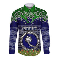 chuuk-state-christmas-long-sleeve-button-shirt-coat-of-arms-beautiful-merry-xmas-snowflake