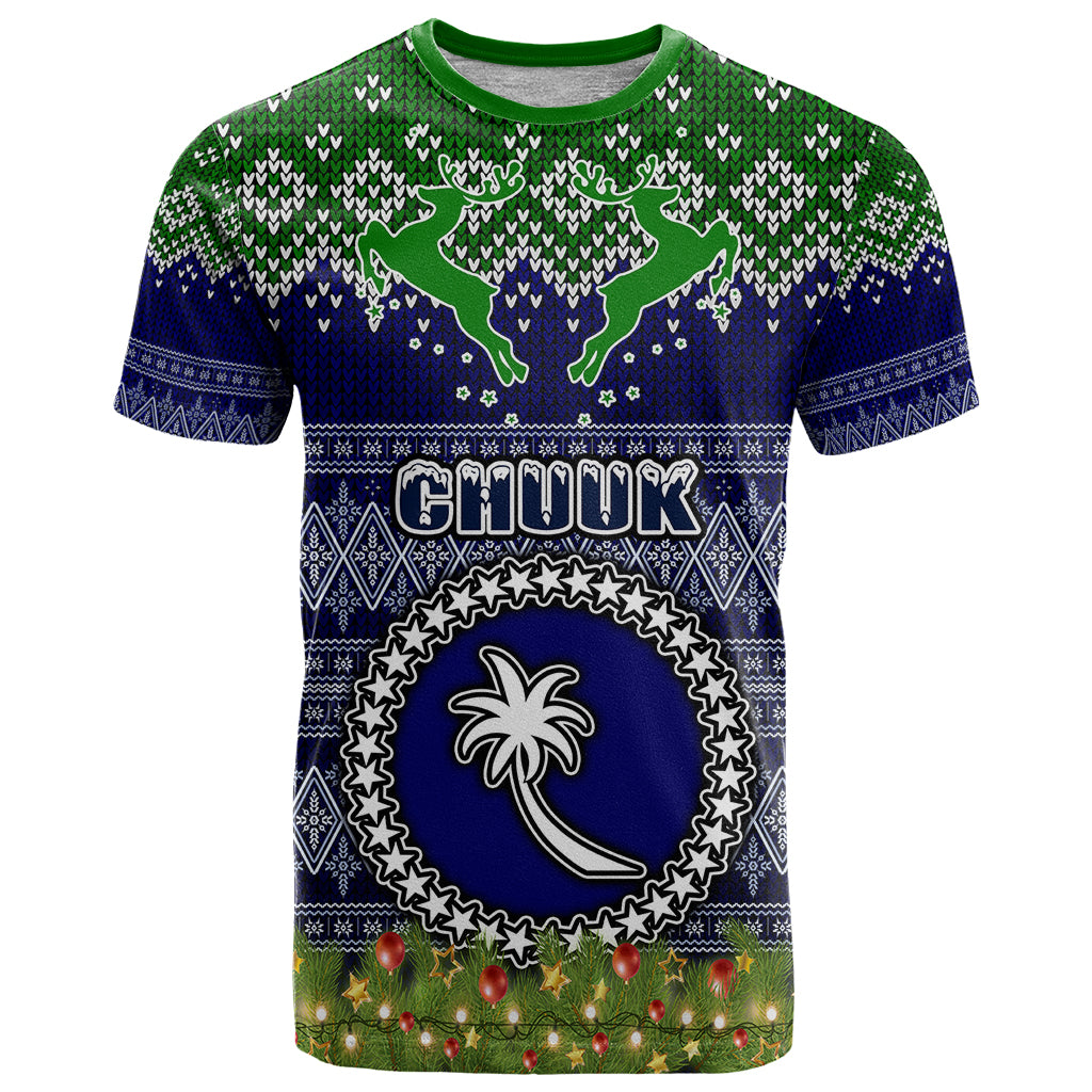 Chuuk State Christmas T Shirt Coat of Arms Beautiful Merry Xmas Snowflake LT03 Blue - Polynesian Pride