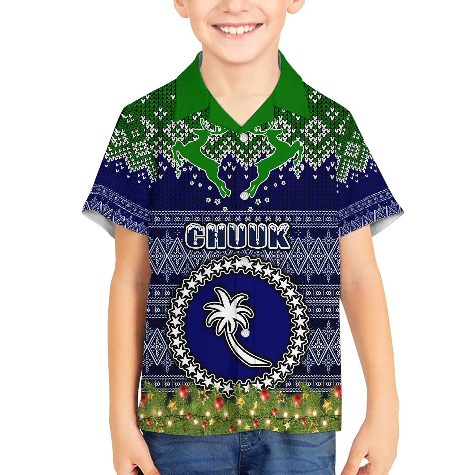 personalised-chuuk-state-christmas-kid-hawaiian-shirt-coat-of-arms-beautiful-merry-xmas-snowflake