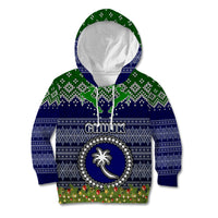 Personalised Chuuk State Christmas Kid Hoodie Coat of Arms Beautiful Merry Xmas Snowflake LT03 Hoodie Blue - Polynesian Pride