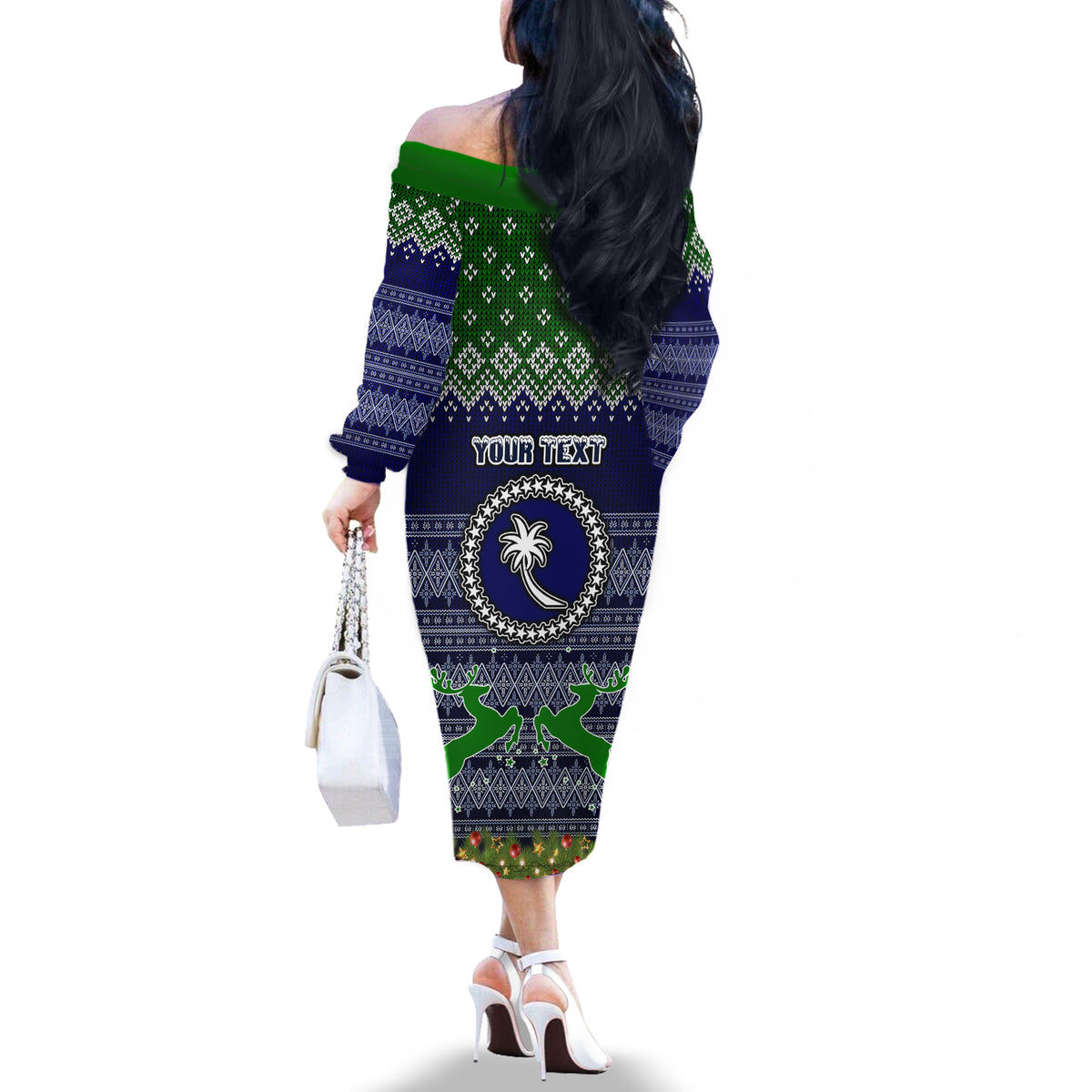 personalised-chuuk-state-christmas-off-the-shoulder-long-sleeve-dress-coat-of-arms-beautiful-merry-xmas-snowflake