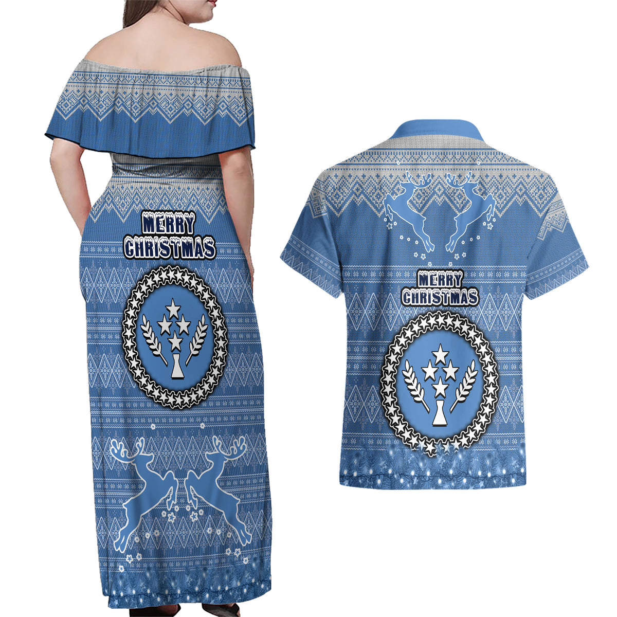 kosrae-christmas-couples-matching-off-shoulder-maxi-dress-and-hawaiian-shirt-coat-of-arms-beautiful-merry-xmas-snowflake