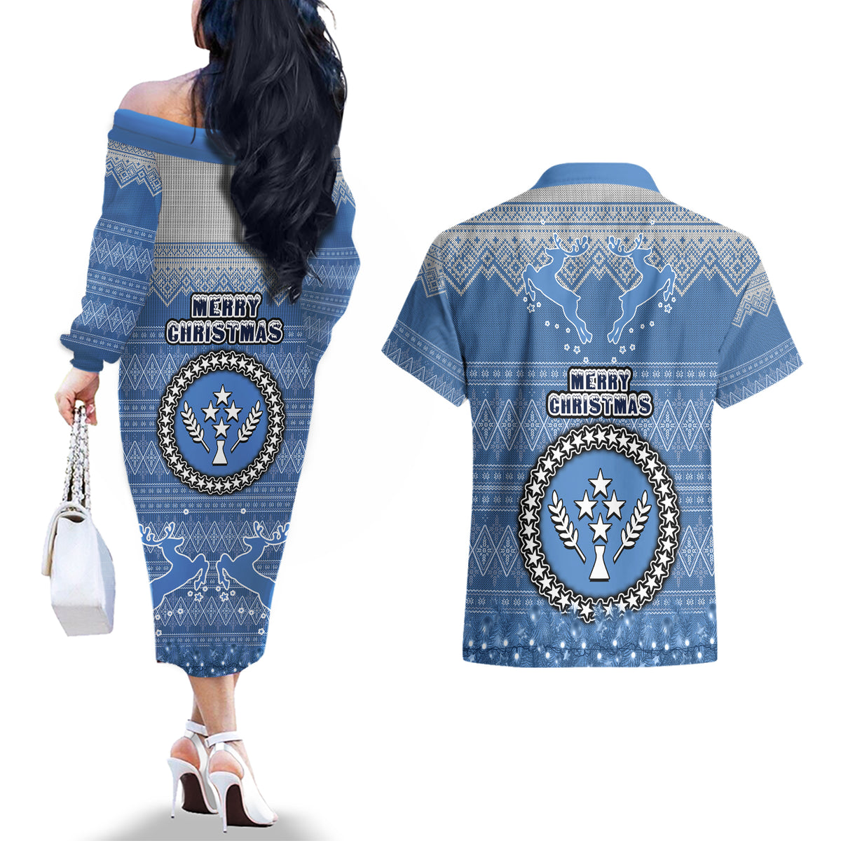 kosrae-christmas-couples-matching-off-the-shoulder-long-sleeve-dress-and-hawaiian-shirt-coat-of-arms-beautiful-merry-xmas-snowflake