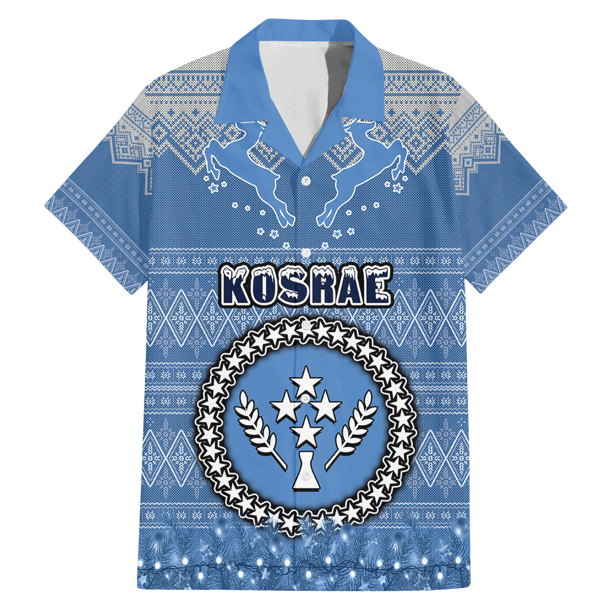 Kosrae Christmas Family Matching Mermaid Dress and Hawaiian Shirt Coat of Arms Beautiful Merry Xmas Snowflake LT03 Dad's Shirt - Short Sleeve Blue - Polynesian Pride