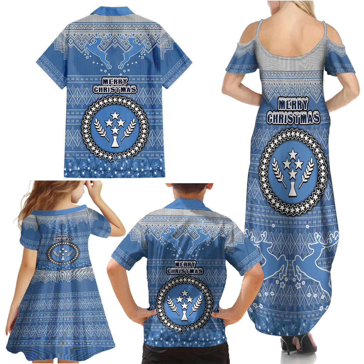 Kosrae Christmas Family Matching Summer Maxi Dress and Hawaiian Shirt Coat of Arms Beautiful Merry Xmas Snowflake LT03 - Polynesian Pride
