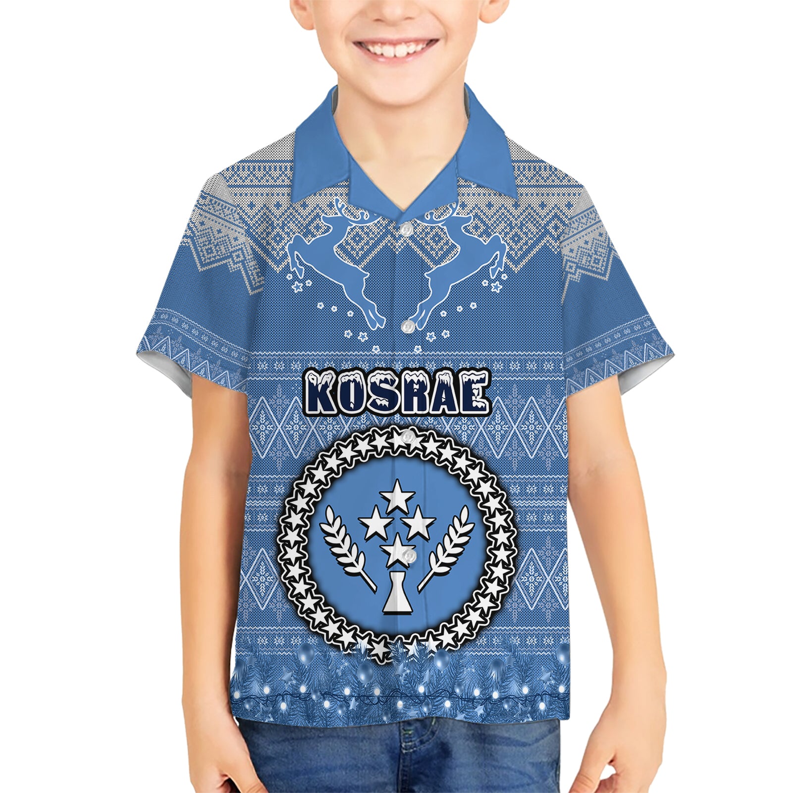 kosrae-christmas-kid-hawaiian-shirt-coat-of-arms-beautiful-merry-xmas-snowflake