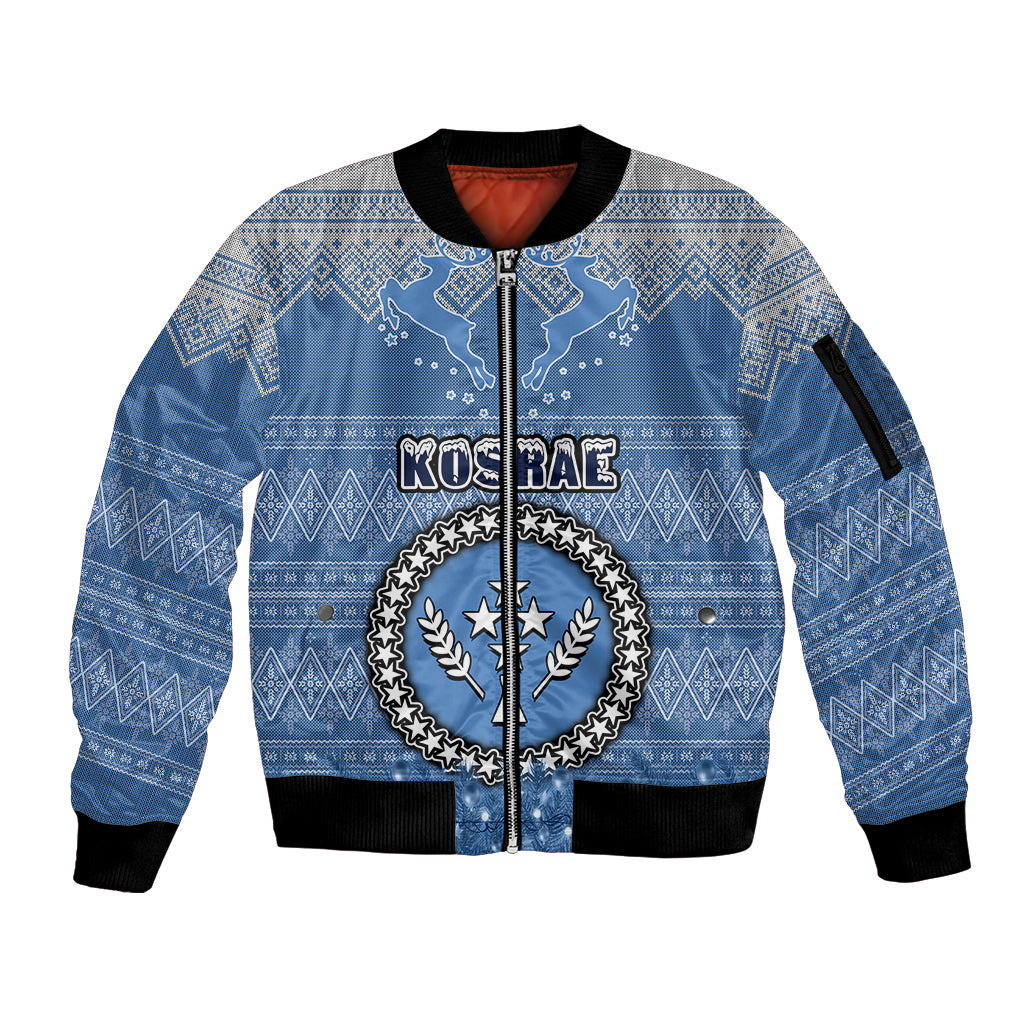 kosrae-christmas-sleeve-zip-bomber-jacket-coat-of-arms-beautiful-merry-xmas-snowflake