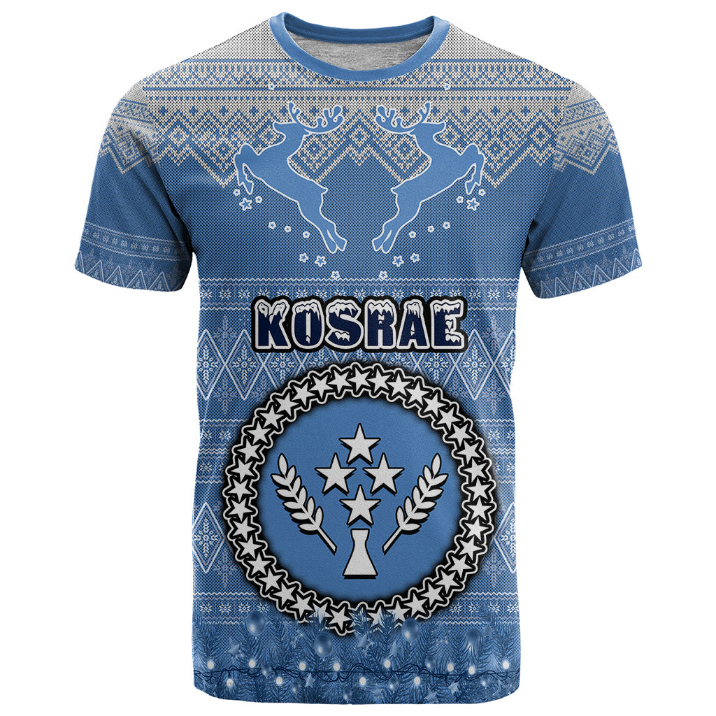 Kosrae Christmas T Shirt Coat of Arms Beautiful Merry Xmas Snowflake LT03 Blue - Polynesian Pride