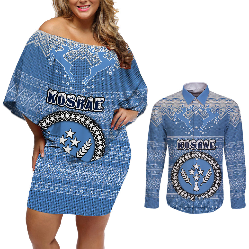 personalised-kosrae-christmas-couples-matching-off-shoulder-short-dress-and-long-sleeve-button-shirts-coat-of-arms-beautiful-merry-xmas-snowflake