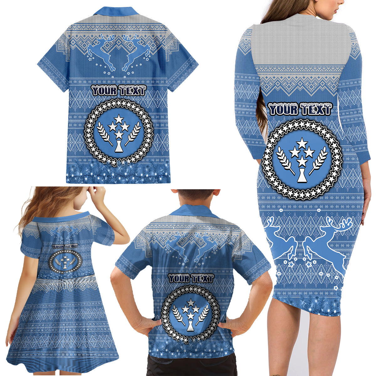 personalised-kosrae-christmas-family-matching-long-sleeve-bodycon-dress-and-hawaiian-shirt-coat-of-arms-beautiful-merry-xmas-snowflake