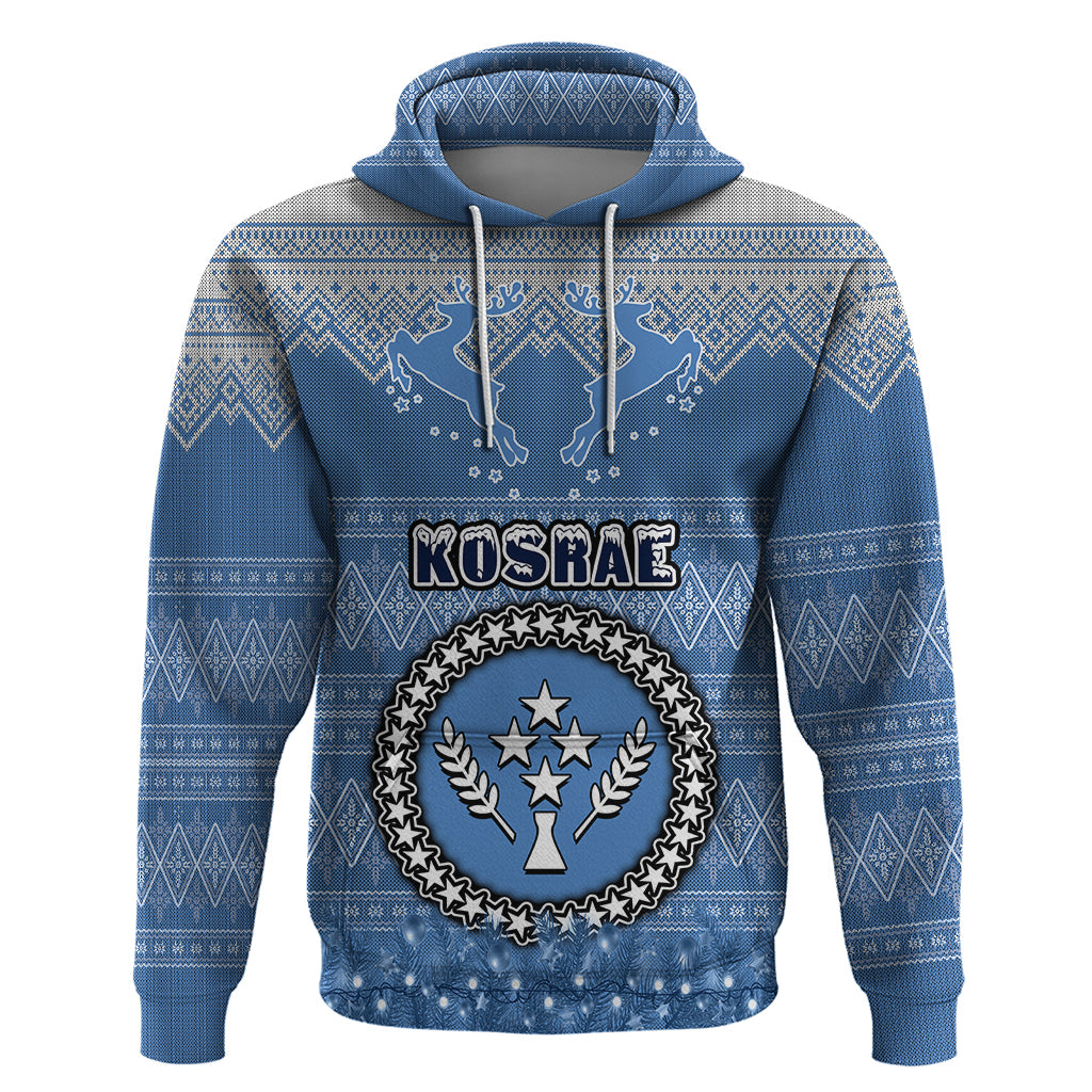 Personalised Kosrae Christmas Hoodie Coat of Arms Beautiful Merry Xmas Snowflake LT03 Blue - Polynesian Pride