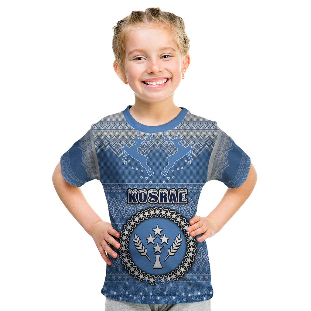 Personalised Kosrae Christmas Kid T Shirt Coat of Arms Beautiful Merry Xmas Snowflake LT03 Blue - Polynesian Pride