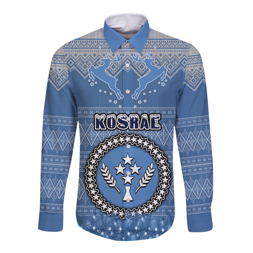 personalised-kosrae-christmas-long-sleeve-button-shirt-coat-of-arms-beautiful-merry-xmas-snowflake