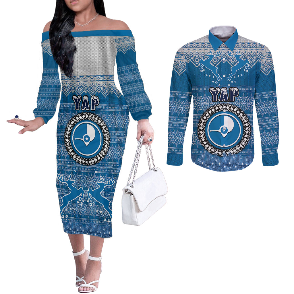 yap-christmas-couples-matching-off-the-shoulder-long-sleeve-dress-and-long-sleeve-button-shirts-coat-of-arms-beautiful-merry-xmas-snowflake