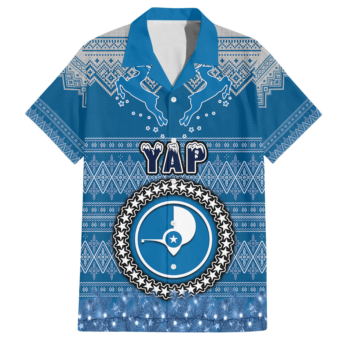 yap-christmas-family-matching-off-shoulder-short-dress-and-hawaiian-shirt-coat-of-arms-beautiful-merry-xmas-snowflake