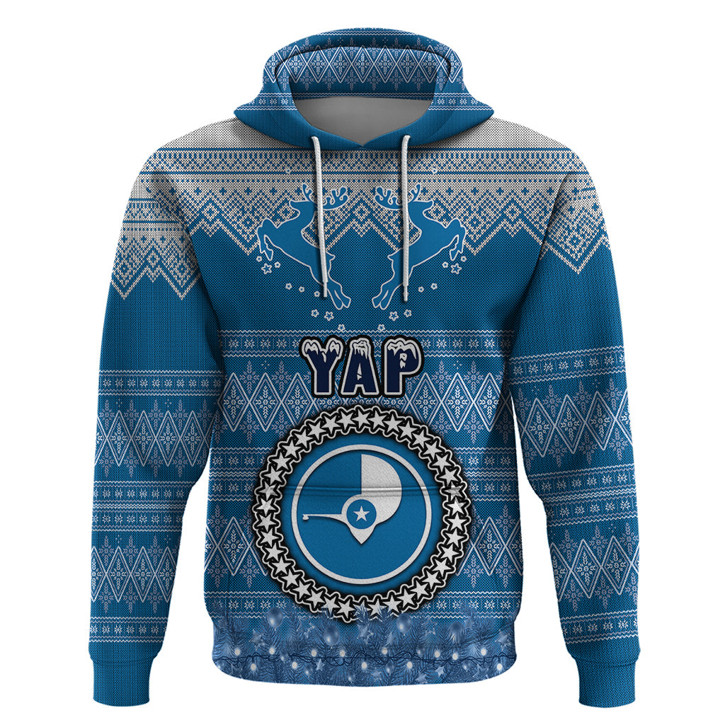 Yap Christmas Hoodie Coat of Arms Beautiful Merry Xmas Snowflake LT03 Pullover Hoodie Blue - Polynesian Pride