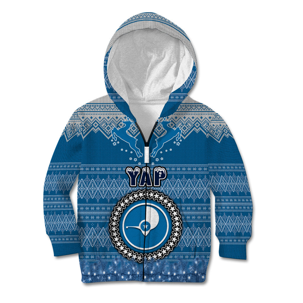 Yap Christmas Kid Hoodie Coat of Arms Beautiful Merry Xmas Snowflake LT03 Zip Hoodie Blue - Polynesian Pride