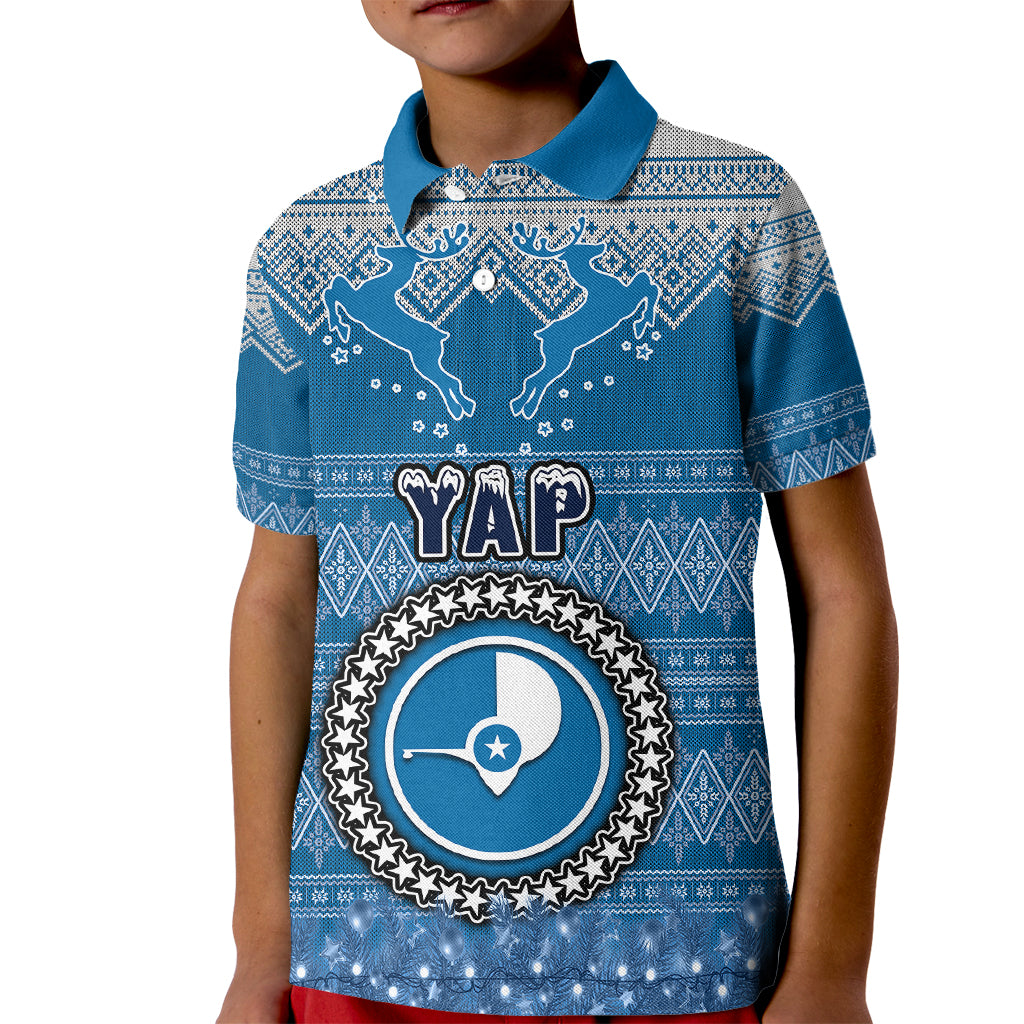 Yap Christmas Kid Polo Shirt Coat of Arms Beautiful Merry Xmas Snowflake LT03 Kid Blue - Polynesian Pride