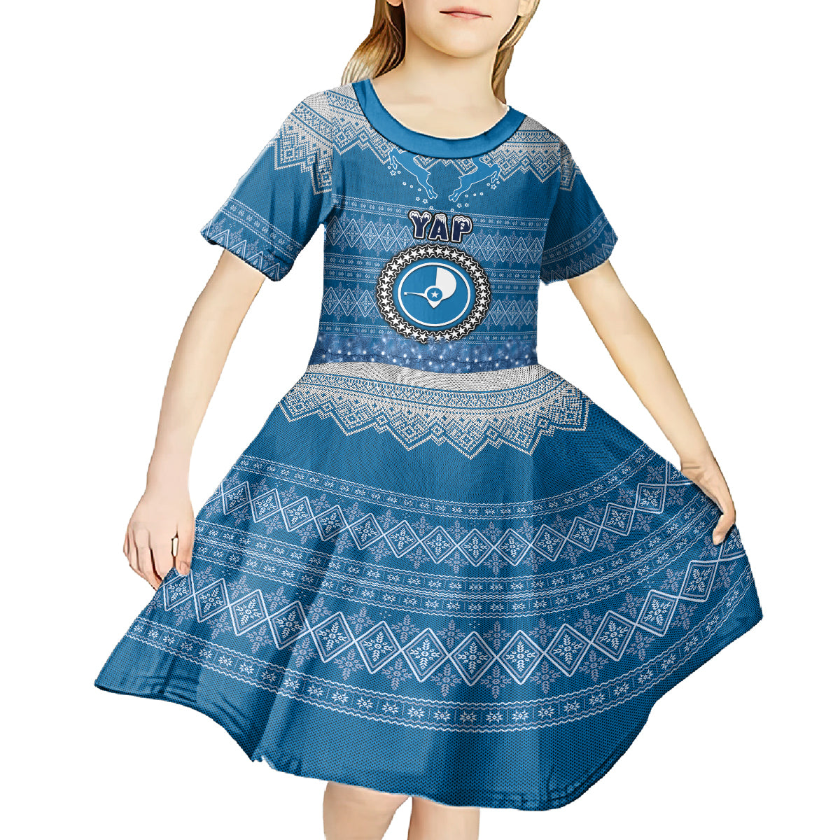 yap-christmas-kid-short-sleeve-dress-coat-of-arms-beautiful-merry-xmas-snowflake