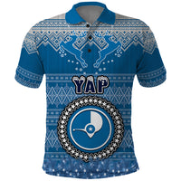 Personalised Yap Christmas Polo Shirt Coat of Arms Beautiful Merry Xmas Snowflake LT03 Blue - Polynesian Pride