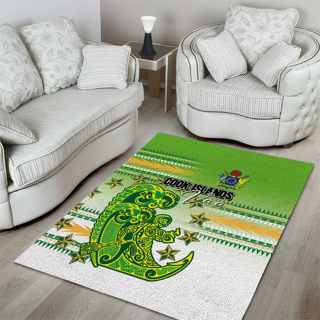 Cook Islands Va'a Race Area Rug Te Tatau Tattoos Sporty Style Green-White Color - Polynesian Pride