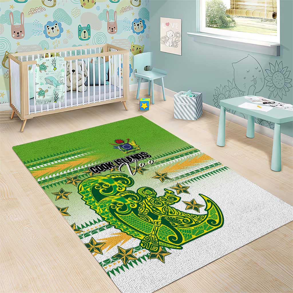 Cook Islands Va'a Race Area Rug Te Tatau Tattoos Sporty Style Green-White Color - Polynesian Pride